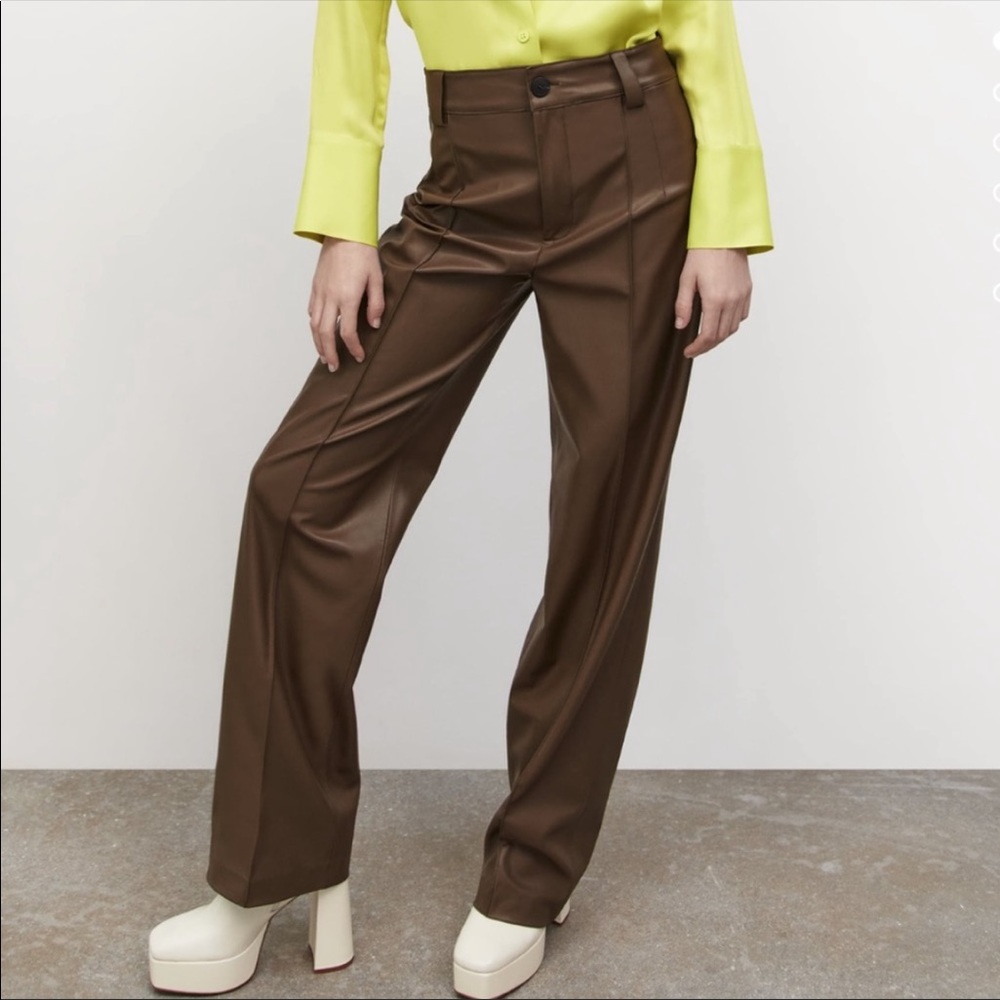 Zara Full Length Francoise Pants in Brown Leather